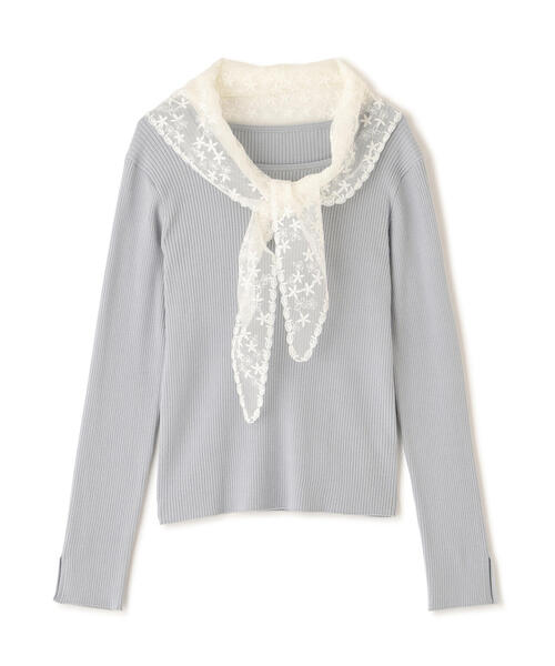 EDIT COLOGNE（エディットコロン）の「＜Ｅ＞レーススカーフ付きリブニット / 1216175200（ニット/セーター・レディース・パープル/ブルー/ホワイト系その他/ホワイト×ブラック・FREE）」の8枚目の写真