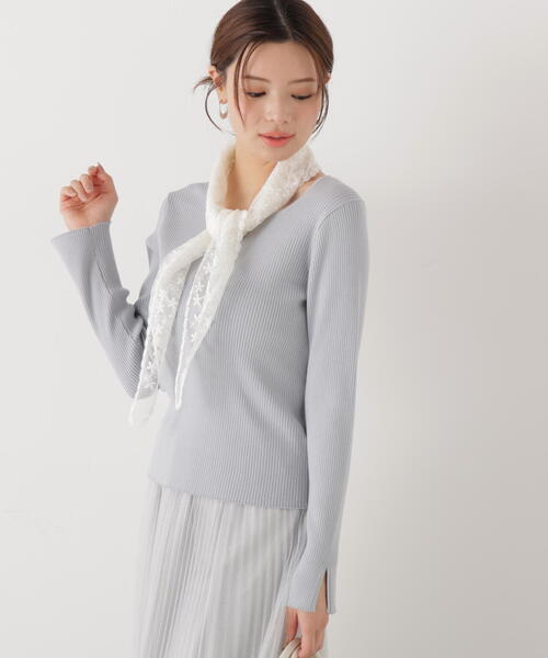 EDIT COLOGNE（エディットコロン）の「＜Ｅ＞レーススカーフ付きリブニット / 1216175200（ニット/セーター・レディース・パープル/ブルー/ホワイト系その他/ホワイト×ブラック・FREE）」の9枚目の写真