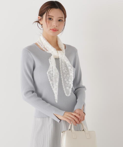 EDIT COLOGNE（エディットコロン）の「＜Ｅ＞レーススカーフ付きリブニット / 1216175200（ニット/セーター・レディース・パープル/ブルー/ホワイト系その他/ホワイト×ブラック・FREE）」の10枚目の写真