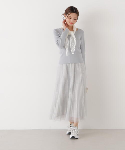 EDIT COLOGNE（エディットコロン）の「＜Ｅ＞レーススカーフ付きリブニット / 1216175200（ニット/セーター・レディース・パープル/ブルー/ホワイト系その他/ホワイト×ブラック・FREE）」の12枚目の写真