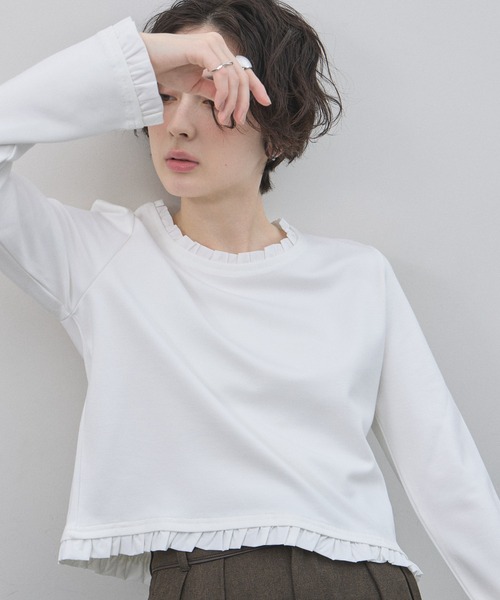&. NOSTALGIA(アンドドットノスタルジア)の「フリルヘムカットソー(Tシャツ/カットソー・レディース・ブラック/オフホワイト/グレー・M)」の2枚目の写真