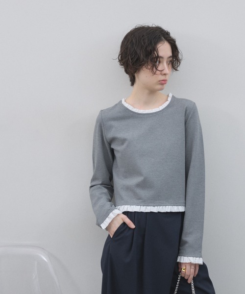 &. NOSTALGIA(アンドドットノスタルジア)の「フリルヘムカットソー(Tシャツ/カットソー・レディース・ブラック/オフホワイト/グレー・M)」の9枚目の写真