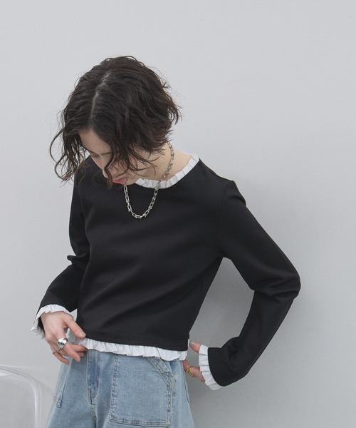 &. NOSTALGIA(アンドドットノスタルジア)の「フリルヘムカットソー(Tシャツ/カットソー・レディース・ブラック/オフホワイト/グレー・M)」の16枚目の写真