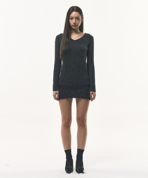 FOR THE WEATHER(フォーザウェザー)の「ヘアリーニットドレス(チャコール)(ワンピース・レディース・その他・ONE SIZE)」の1枚目の写真