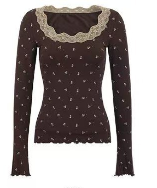 Achic(アシック)の「小花柄レーススクエアネックメロウロンT(Tシャツ/カットソー・レディース・ブラウン・M)」の22枚目の写真