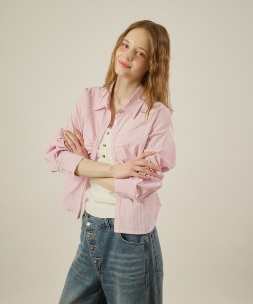 hazyl(ヘイジル)の「gather design shirt / ギャザーデザインシャツ(シャツ/ブラウス・レディース・ブルー系その他/ピンク系その他/オフホワイト・フリー)」の15枚目の写真