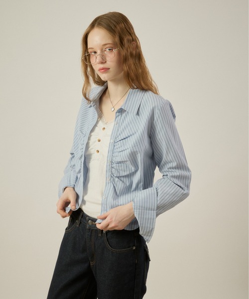 hazyl(ヘイジル)の「gather design shirt / ギャザーデザインシャツ(シャツ/ブラウス・レディース・ブルー系その他/ピンク系その他/オフホワイト・フリー)」の18枚目の写真