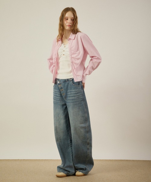 hazyl(ヘイジル)の「gather design shirt / ギャザーデザインシャツ(シャツ/ブラウス・レディース・ブルー系その他/ピンク系その他/オフホワイト・フリー)」の10枚目の写真