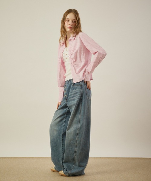 hazyl(ヘイジル)の「gather design shirt / ギャザーデザインシャツ(シャツ/ブラウス・レディース・ブルー系その他/ピンク系その他/オフホワイト・フリー)」の5枚目の写真