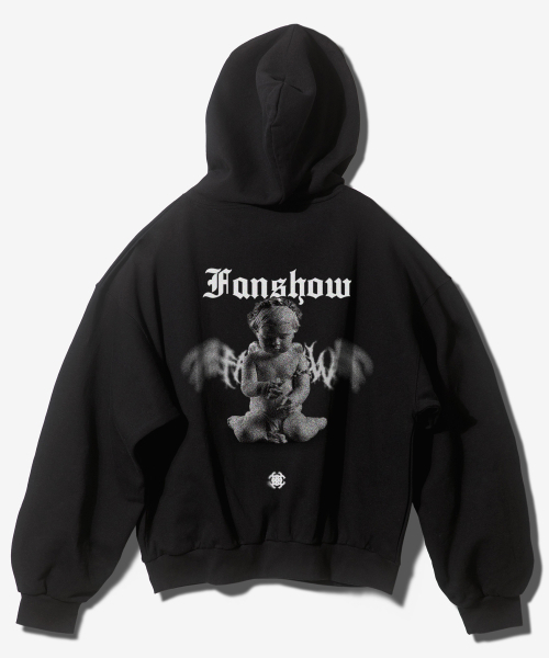 DEMONIC ANGEL Over Fit Hooded Zipup — толстовка‑куртка на молнии, чёрная, оверсайз