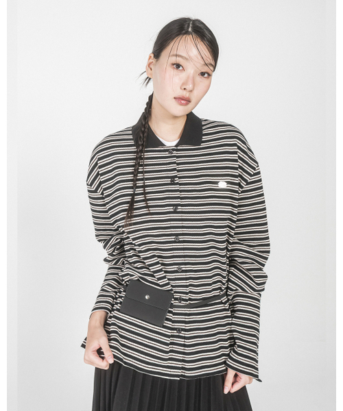 HAVISM(ヘビズム)の「AURORA STRIPE COLLAR CARDIGAN(BLACK)(カーディガン/ボレロ・レディース・その他・ONE SIZE)」の1枚目の写真