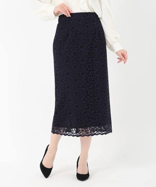 STRAWBERRY-FIELDS(ストロベリーフィールズ)の「コードフルールレース_コードレースタイトスカート(スカート・レディース・ネイビー/ピンクベージュ/グレー・1/2)」の1枚目の写真