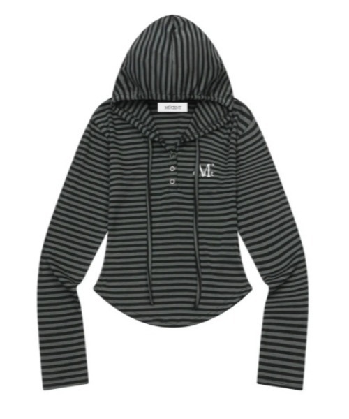 MUCENT(ムセント)の「◇MUCENT◇ブランド直輸入正規品/ASTON STRIPE SLIM HOOD T アストンストライプスリムフードティ(パーカー・レディース・チャコール・FREE)」の7枚目の写真