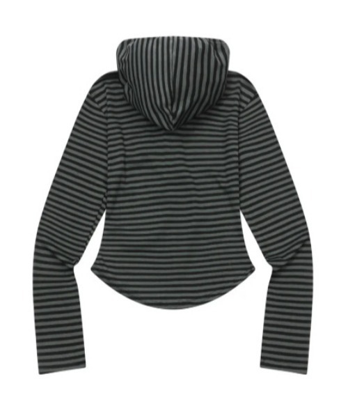 MUCENT(ムセント)の「◇MUCENT◇ブランド直輸入正規品/ASTON STRIPE SLIM HOOD T アストンストライプスリムフードティ(パーカー・レディース・チャコール・FREE)」の8枚目の写真