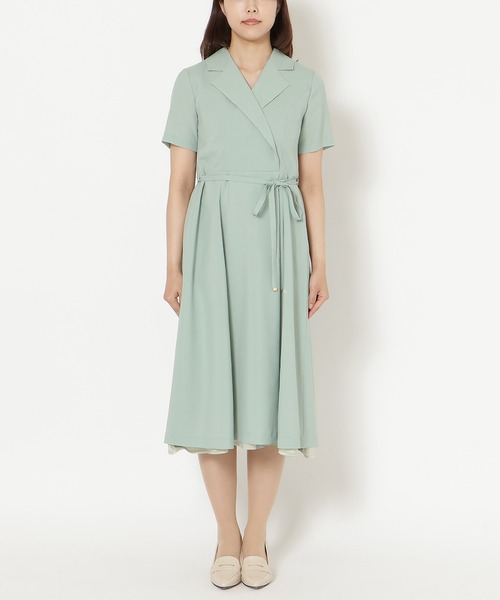 Rose Tiara（ローズティアラ）の「【速乾性/吸汗性】ラップ風シャツワンピース（ワンピース・レディース・グリーン/ネイビー・42/38/46）」の8枚目の写真