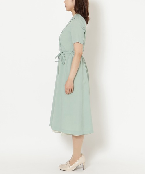 Rose Tiara（ローズティアラ）の「【速乾性/吸汗性】ラップ風シャツワンピース（ワンピース・レディース・グリーン/ネイビー・42/38/46）」の9枚目の写真
