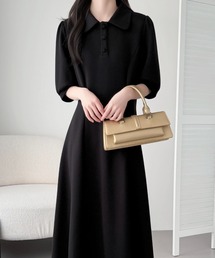 ABITOKYO（アビトーキョー）の「ボリュウーム袖ポロ衿Aラインロングワンピース（ワンピース）」