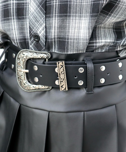 CECIL McBEE(セシルマクビー)の「ベルト付き合皮プリーツスカート(スカート・レディース・ブラック・MEDIUM/LARGE)」の8枚目の写真