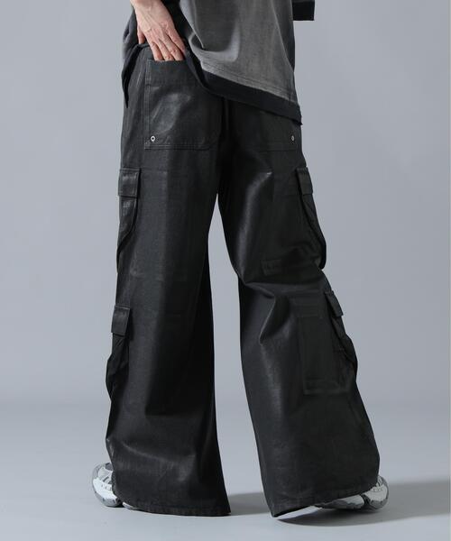 ゆーたん　　　R-RONDON ストーン付きロゴ ブラックカーゴパンツ DankeSchon/ダンケシェーン/11oz RUBBER COATED FLARE CARGO PANTS
