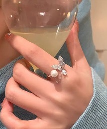 almo（アルモ）の「バタフライ＆パール風デザインシルバーリング/指輪/レディース(T3)（リング）」