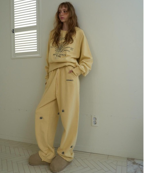 oursaalty(アウアソルティ)の「FOSSIL WIDE PANTS(スウェットパンツ・レディース・レモンイエロー・FREE)」の4枚目の写真