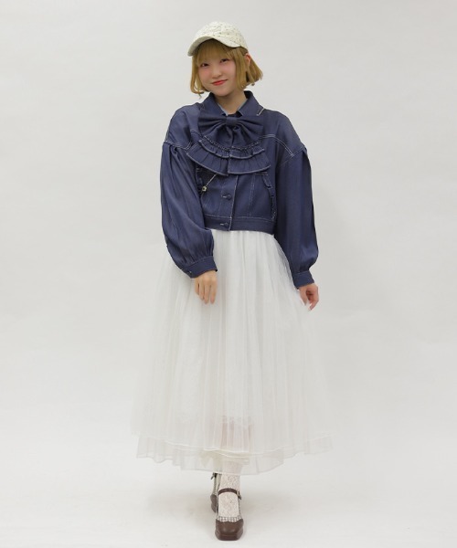 axes femme POETIQUE（アクシーズファムポエティック）の「チュール×レースロングスカート（スカート・レディース・ホワイト/ピンク/サックスブルー・MEDIUM）」の11枚目の写真