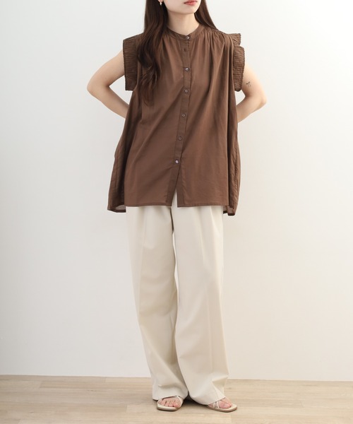 OMNES(オムネス)の「コットンボイル 袖プリーツノースリーブシャツ(シャツ/ブラウス・レディース・ブラウン/ホワイト・FREE)」の21枚目の写真