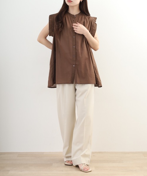 OMNES(オムネス)の「コットンボイル 袖プリーツノースリーブシャツ(シャツ/ブラウス・レディース・ブラウン/ホワイト・FREE)」の22枚目の写真