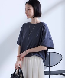Aunely（オーネリー）の「【Aunely】ひんやり 360°きれい見え コクーンシルエット ミニマル Tシャツ <YOSOOIシリーズ>（Tシャツ/カットソー）」