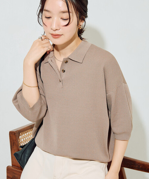 FREAK'S STORE(フリークスストア)の「限定展開 サマーニット 半袖 ポロシャツ(ニット/セーター・レディース・ネイビー/レッド/ブラウン/ピンク/グリーン/ベージュ/モカ/ナチュラル/ブラック・フリ-)」の5枚目の写真