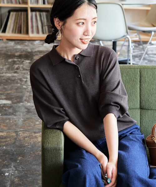 FREAK'S STORE(フリークスストア)の「限定展開 サマーニット 半袖 ポロシャツ(ニット/セーター・レディース・ネイビー/レッド/ブラウン/ピンク/グリーン/ベージュ/モカ/ナチュラル/ブラック・フリ-)」の3枚目の写真