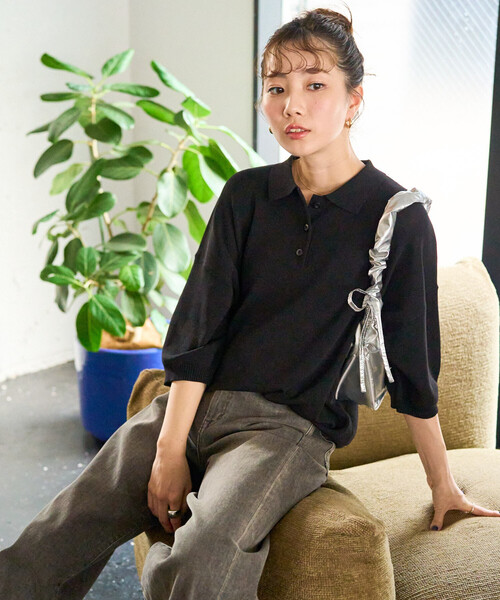 FREAK'S STORE(フリークスストア)の「限定展開 サマーニット 半袖 ポロシャツ(ニット/セーター・レディース・ネイビー/レッド/ブラウン/ピンク/グリーン/ベージュ/モカ/ナチュラル/ブラック・フリ-)」の2枚目の写真