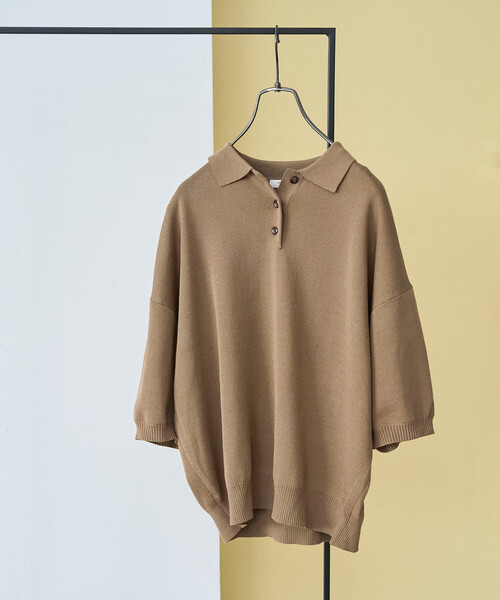 FREAK'S STORE(フリークスストア)の「限定展開 サマーニット 半袖 ポロシャツ(ニット/セーター・レディース・ネイビー/レッド/ブラウン/ピンク/グリーン/ベージュ/モカ/ナチュラル/ブラック・フリ-)」の4枚目の写真