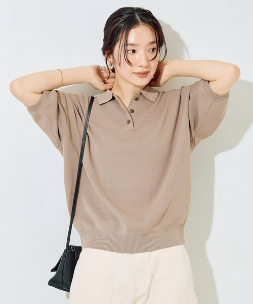 FREAK'S STORE(フリークスストア)の「限定展開 サマーニット 半袖 ポロシャツ(ニット/セーター・レディース・ネイビー/レッド/ブラウン/ピンク/グリーン/ベージュ/モカ/ナチュラル/ブラック・フリ-)」の11枚目の写真