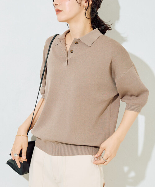 FREAK'S STORE(フリークスストア)の「限定展開 サマーニット 半袖 ポロシャツ(ニット/セーター・レディース・ネイビー/レッド/ブラウン/ピンク/グリーン/ベージュ/モカ/ナチュラル/ブラック・フリ-)」の12枚目の写真