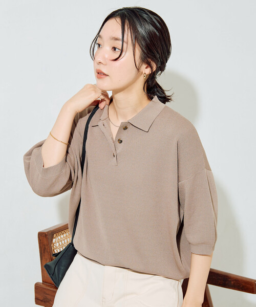 FREAK'S STORE(フリークスストア)の「限定展開 サマーニット 半袖 ポロシャツ(ニット/セーター・レディース・ネイビー/レッド/ブラウン/ピンク/グリーン/ベージュ/モカ/ナチュラル/ブラック・フリ-)」の13枚目の写真