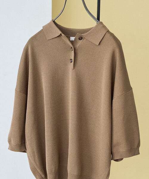FREAK'S STORE(フリークスストア)の「限定展開 サマーニット 半袖 ポロシャツ(ニット/セーター・レディース・ネイビー/レッド/ブラウン/ピンク/グリーン/ベージュ/モカ/ナチュラル/ブラック・フリ-)」の16枚目の写真