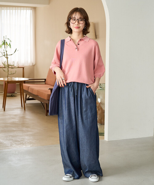 FREAK'S STORE(フリークスストア)の「限定展開 サマーニット 半袖 ポロシャツ(ニット/セーター・レディース・ネイビー/レッド/ブラウン/ピンク/グリーン/ベージュ/モカ/ナチュラル/ブラック・フリ-)」の22枚目の写真