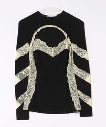 MARINE SERRE | DRAPED JERSEY & LACE LS CREWNE(Tシャツ/カットソー)