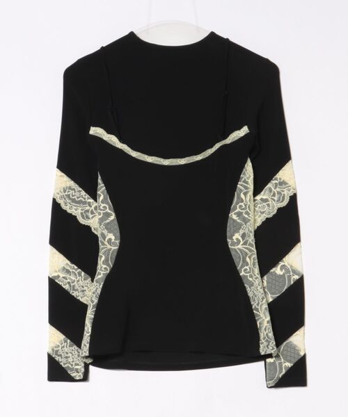 MARINE SERRE（マリーン・セル）の「DRAPED JERSEY & LACE LS CREWNE（Tシャツ/カットソー・レディース・ブラック・36）」の2枚目の写真