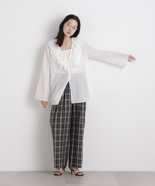 NANO universe(ナノユニバース)の「コットンシフォンフリルブラウス(シャツ/ブラウス・レディース・ラベンダー/ブラック/オフホワイト・FREE)」の15枚目の写真
