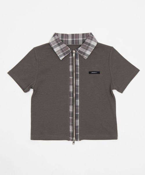 dispark(ディスパーク)の「DISPARK/【26年春夏新作】チェックドッキングZIPトップ(Tシャツ/カットソー・レディース・グレー/ベージュ・FREE)」の12枚目の写真