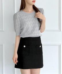 パールポイント シースルー ニットTシャツ