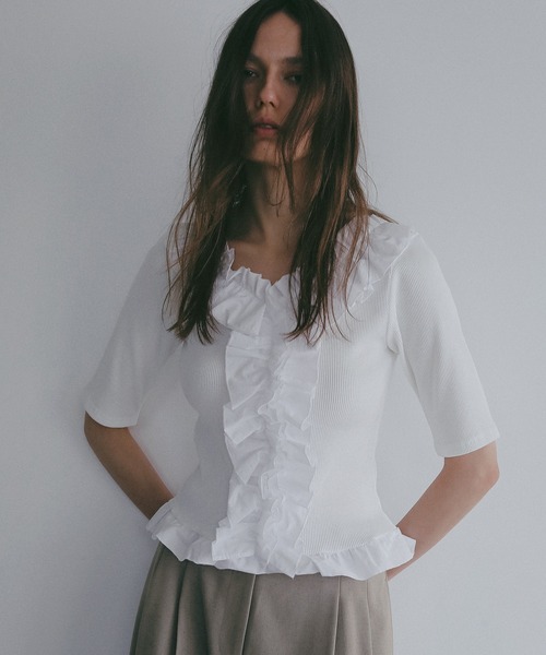 FRILL NECK RIB TOPS（Tシャツ/カットソー）｜MANOF（マノフ）の