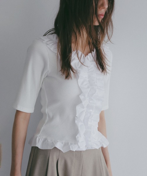 FRILL NECK RIB TOPS（Tシャツ/カットソー）｜MANOF（マノフ）の