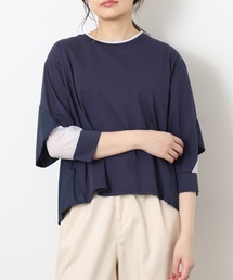 EGLANTINE 異素材切替バックシャンカットソー 半端袖