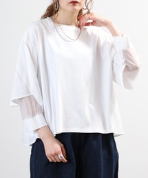 EGLANTINE 異素材切替バックシャンカットソー 半端袖