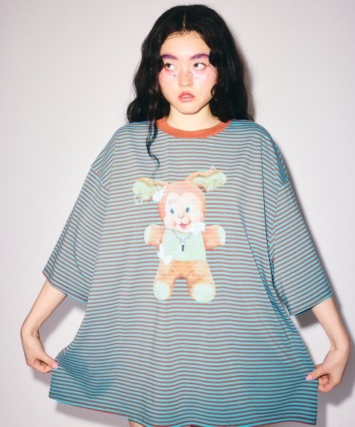 Candy Stripper（キャンディストリッパー）の「DOPE BUNNY BORDER BIG Tシャツ（Tシャツ/カットソー・レディース・ブラック/ブルー/ピンク・FREE）」の14枚目の写真