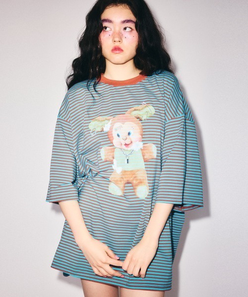 Candy Stripper（キャンディストリッパー）の「DOPE BUNNY BORDER BIG Tシャツ（Tシャツ/カットソー・レディース・ブラック/ブルー/ピンク・FREE）」の17枚目の写真