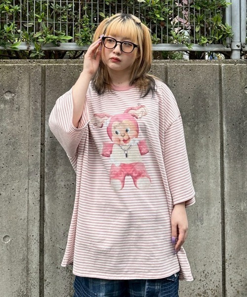 Candy Stripper（キャンディストリッパー）の「DOPE BUNNY BORDER BIG Tシャツ（Tシャツ/カットソー・レディース・ブラック/ブルー/ピンク・FREE）」の8枚目の写真